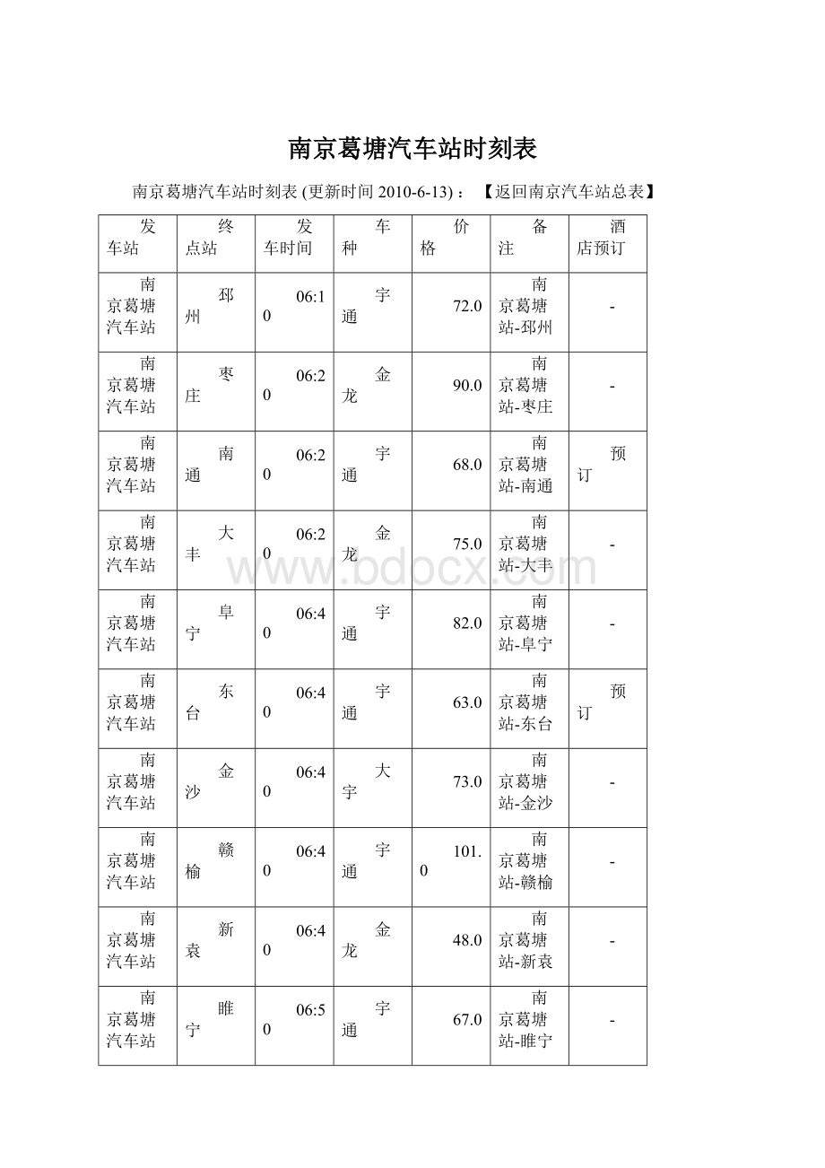 南京葛塘汽车站时刻表Word下载.docx