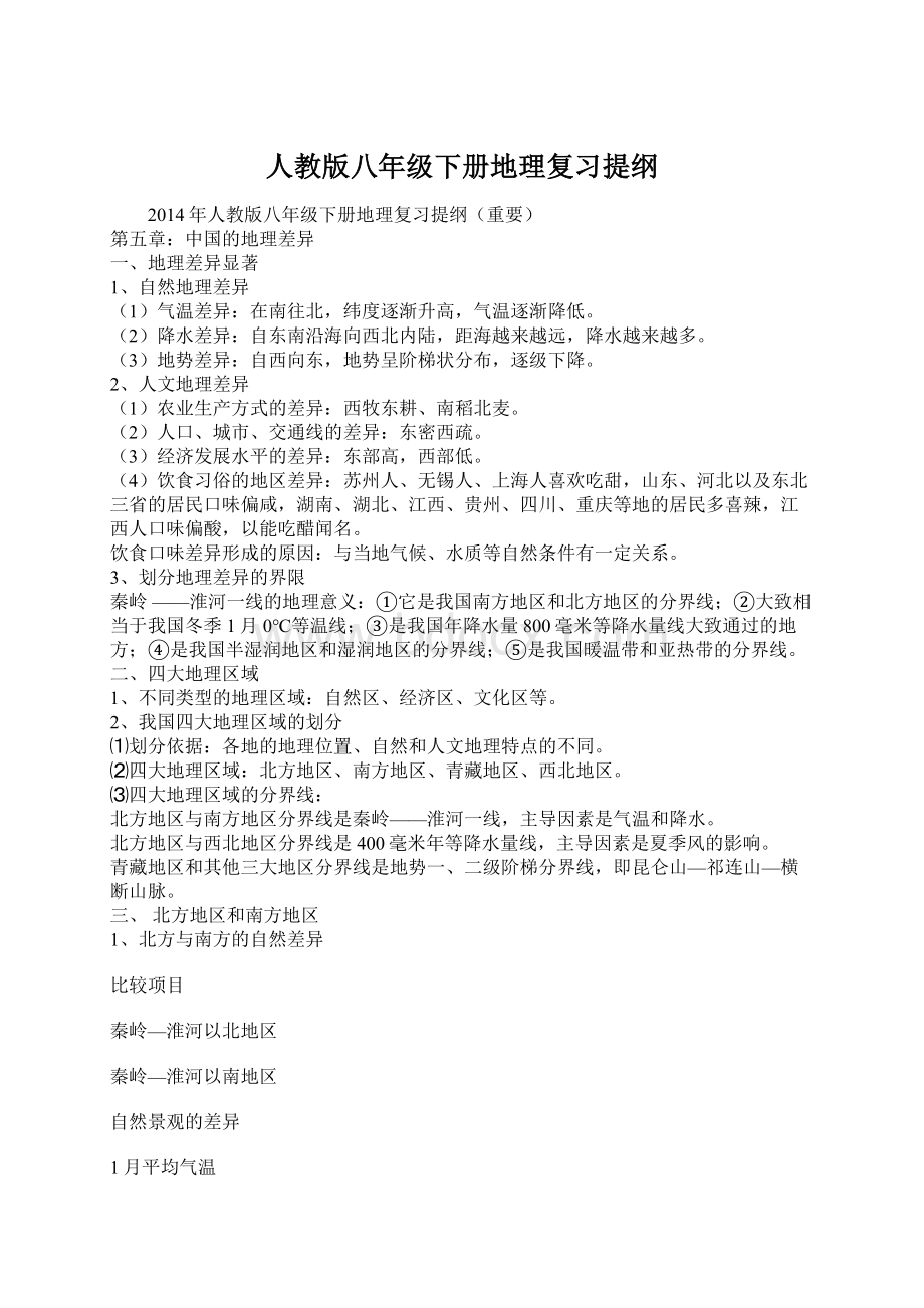 人教版八年级下册地理复习提纲Word格式.docx_第1页