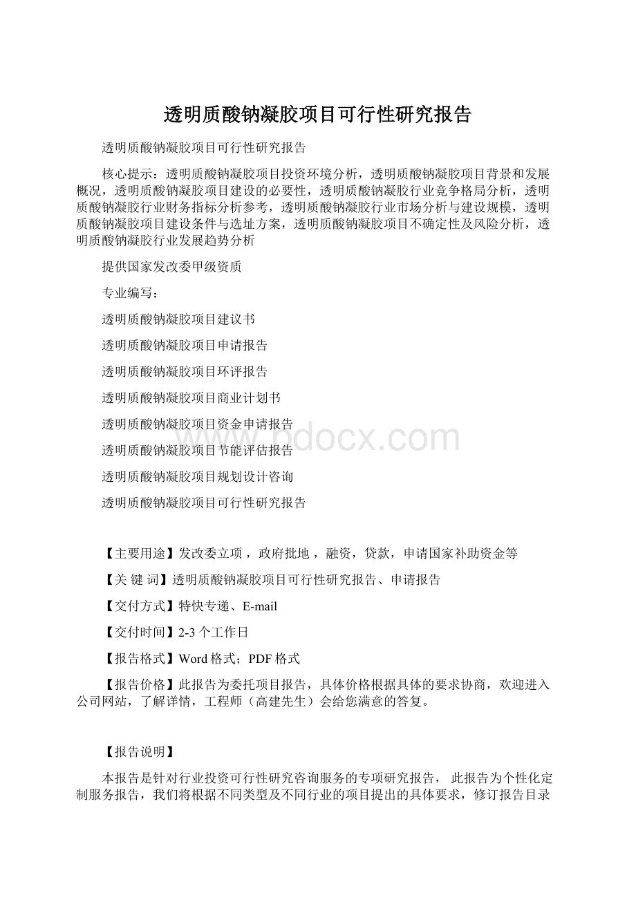 透明质酸钠凝胶项目可行性研究报告.docx_第1页