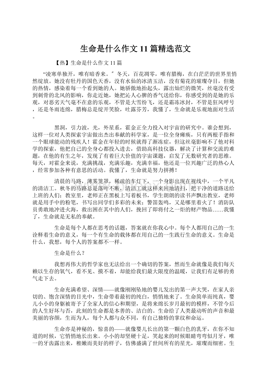 生命是什么作文11篇精选范文Word格式文档下载.docx