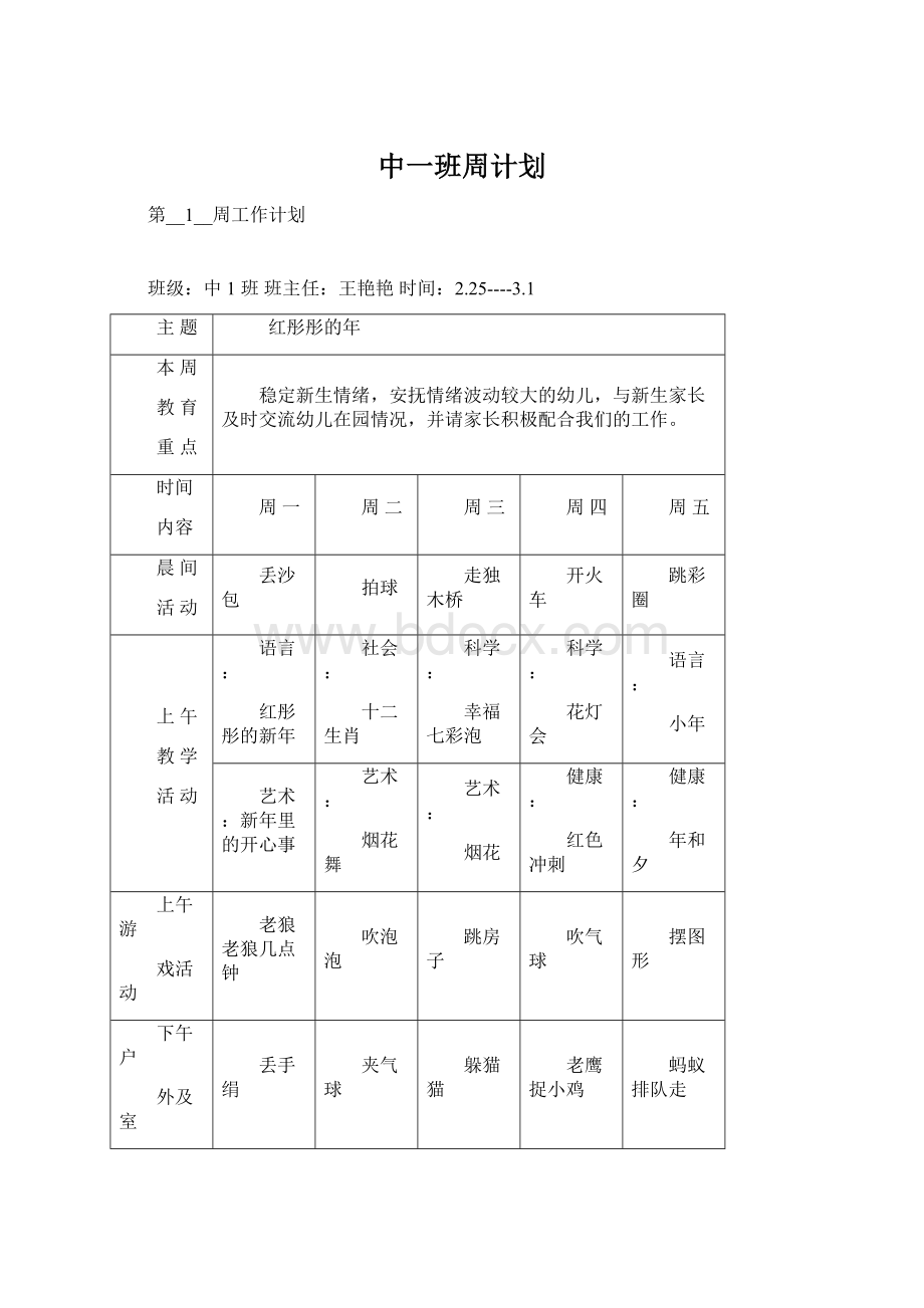 中一班周计划Word文档格式.docx