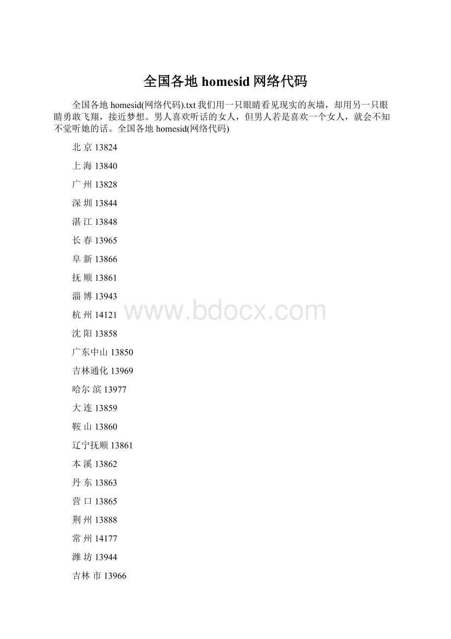 全国各地homesid网络代码Word文档下载推荐.docx