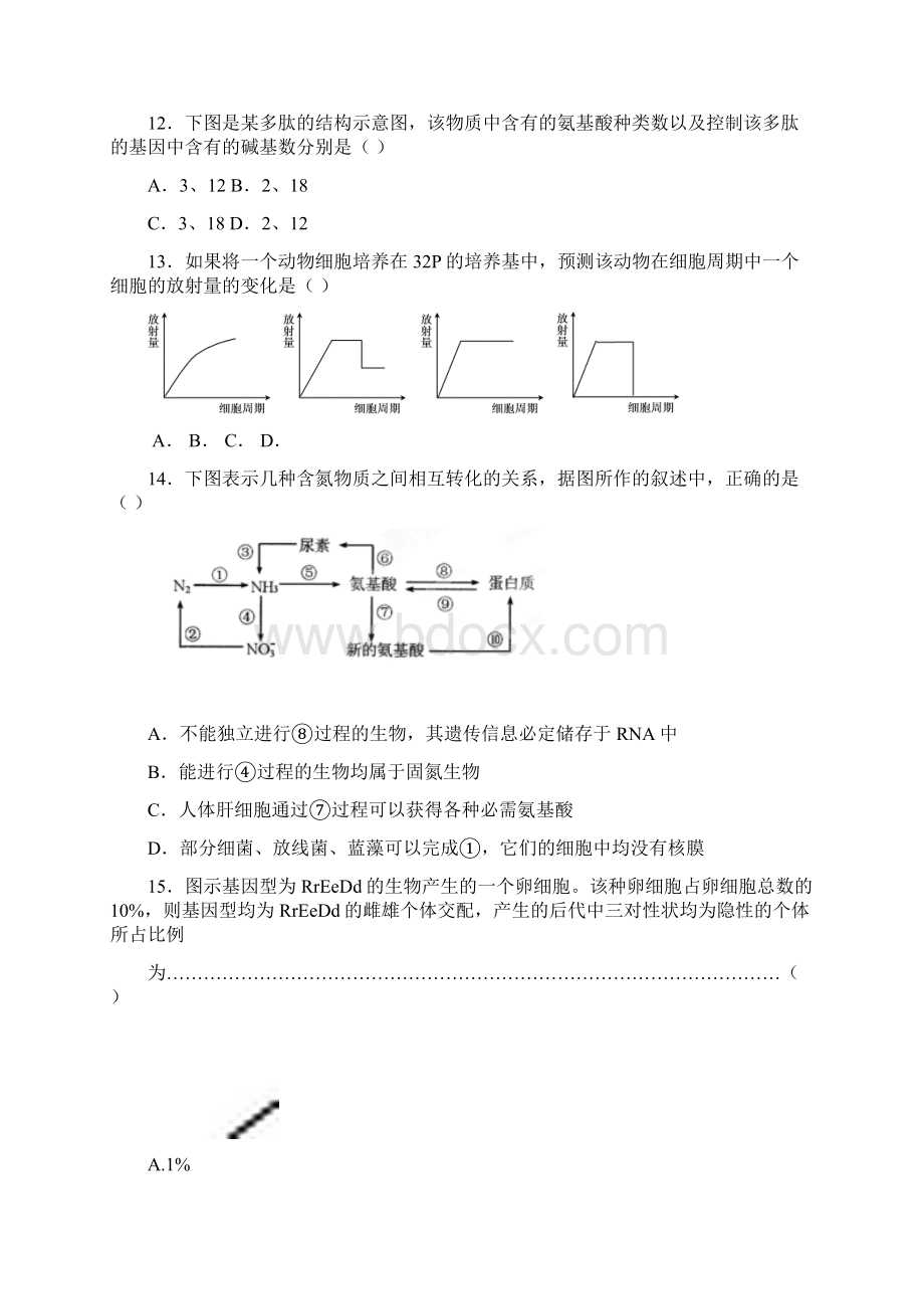 上海市上海理工大学附属中学届高三第四次月考生物 试题.docx_第3页