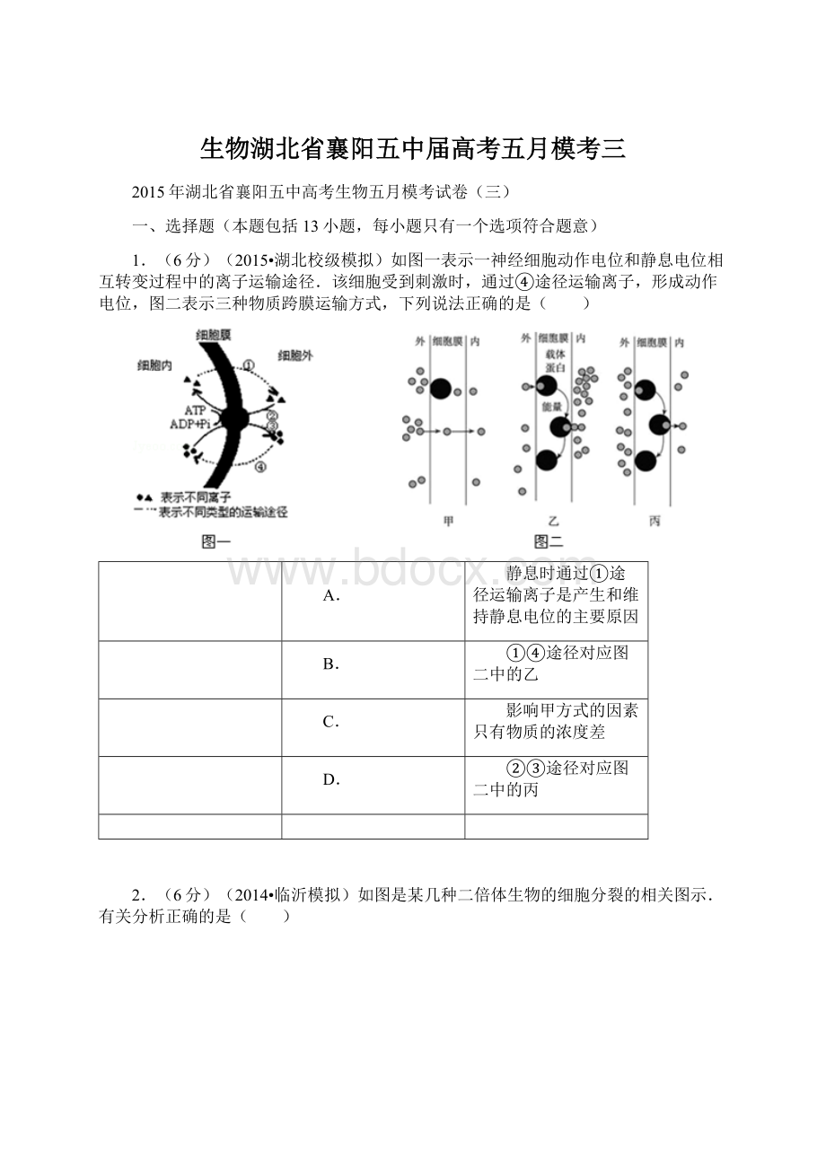 生物湖北省襄阳五中届高考五月模考三Word下载.docx_第1页