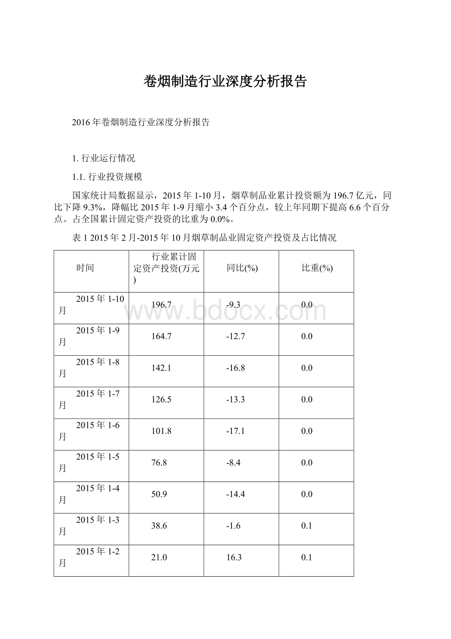 卷烟制造行业深度分析报告.docx