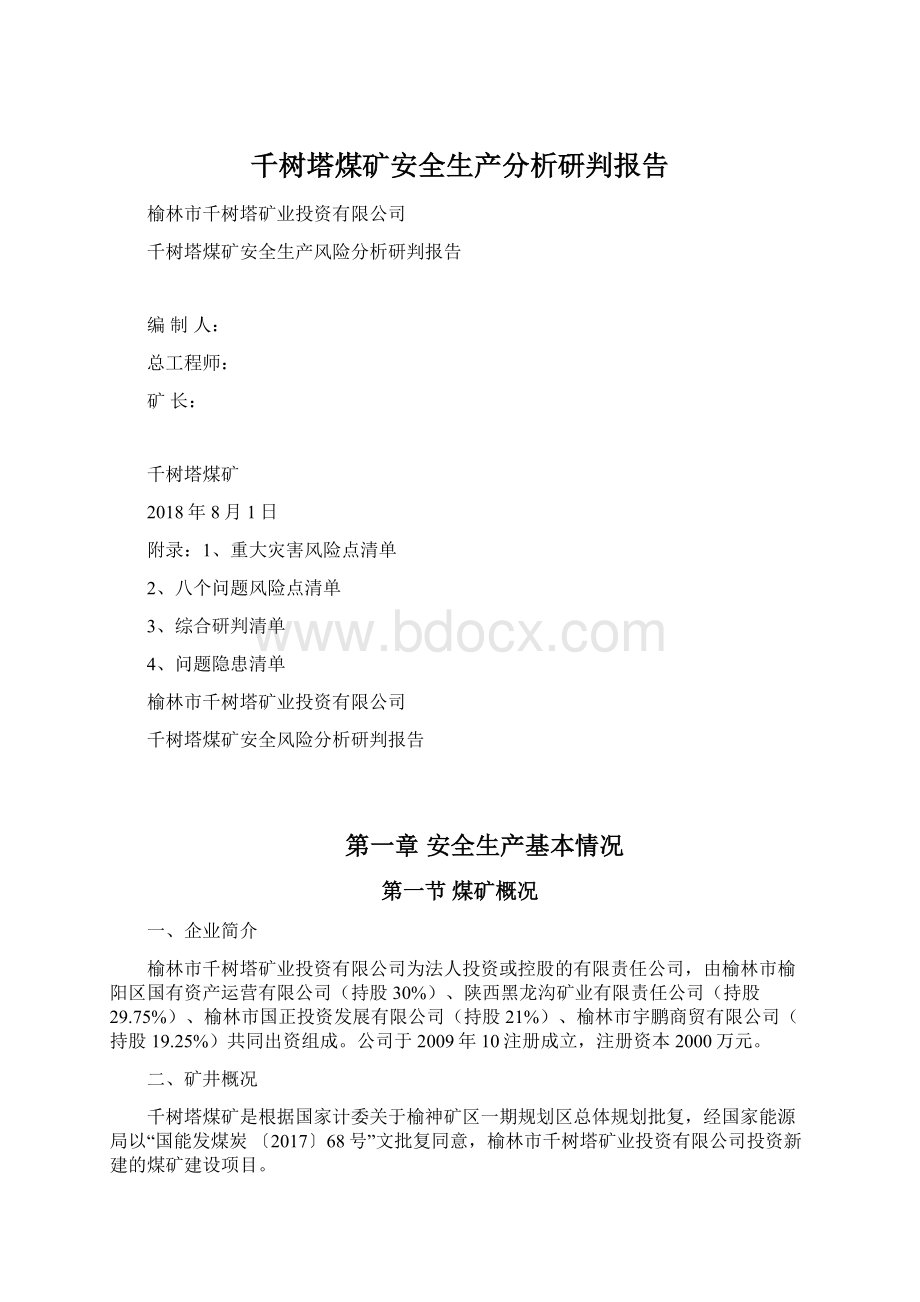 千树塔煤矿安全生产分析研判报告.docx