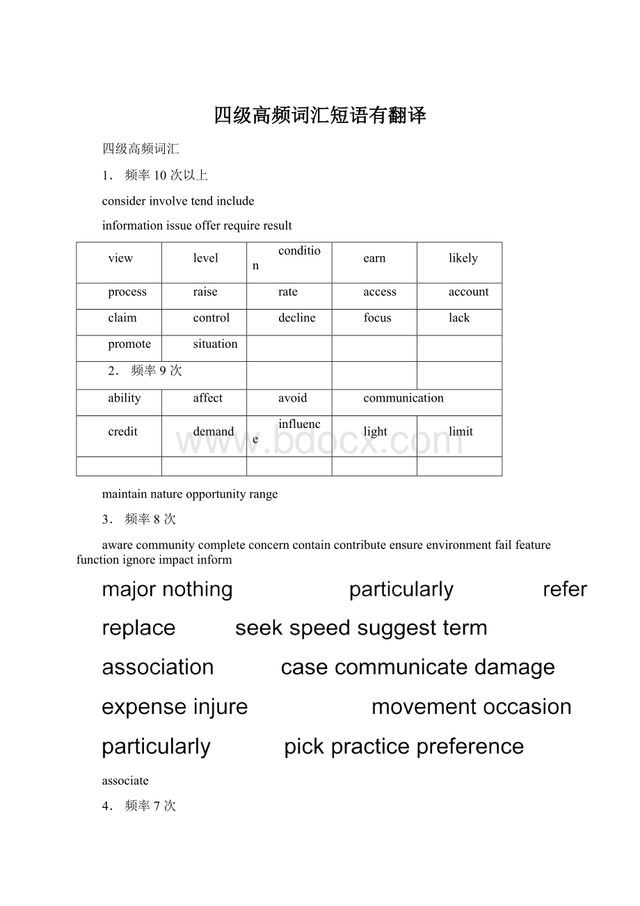 四级高频词汇短语有翻译.docx_第1页