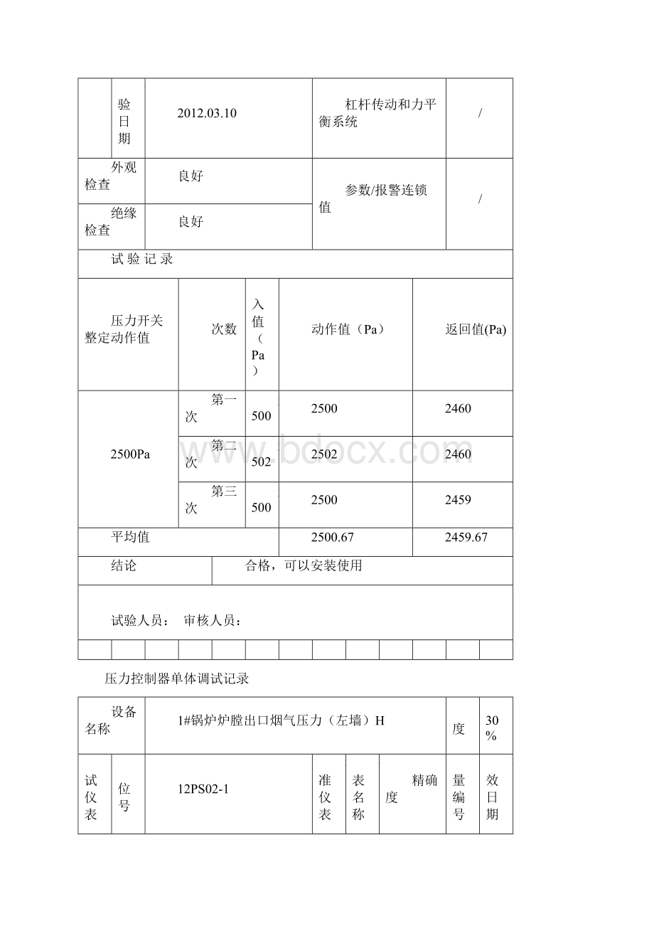 锅炉压力开关单体调试记录.docx_第2页