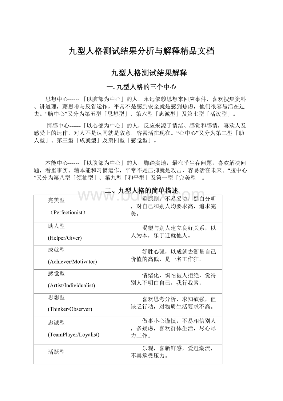 九型人格测试结果分析与解释精品文档Word文档格式.docx