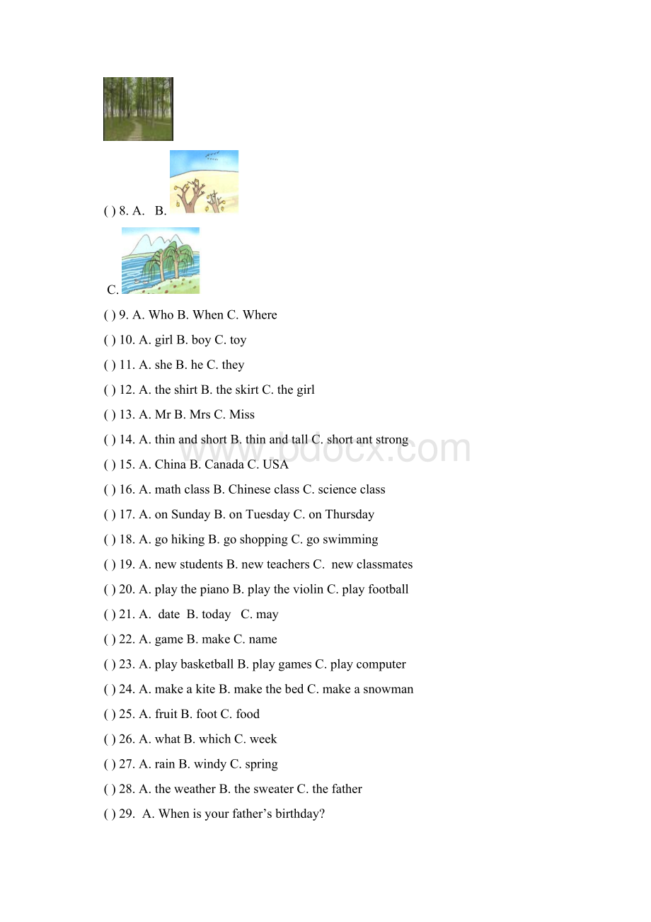 PEP小学英语五年级听力习题含听力内容及答案文档格式.docx_第2页