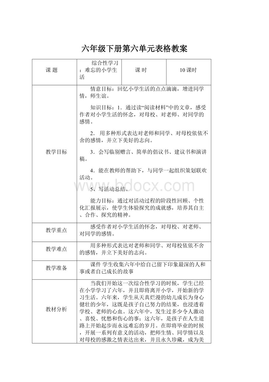 六年级下册第六单元表格教案Word下载.docx_第1页