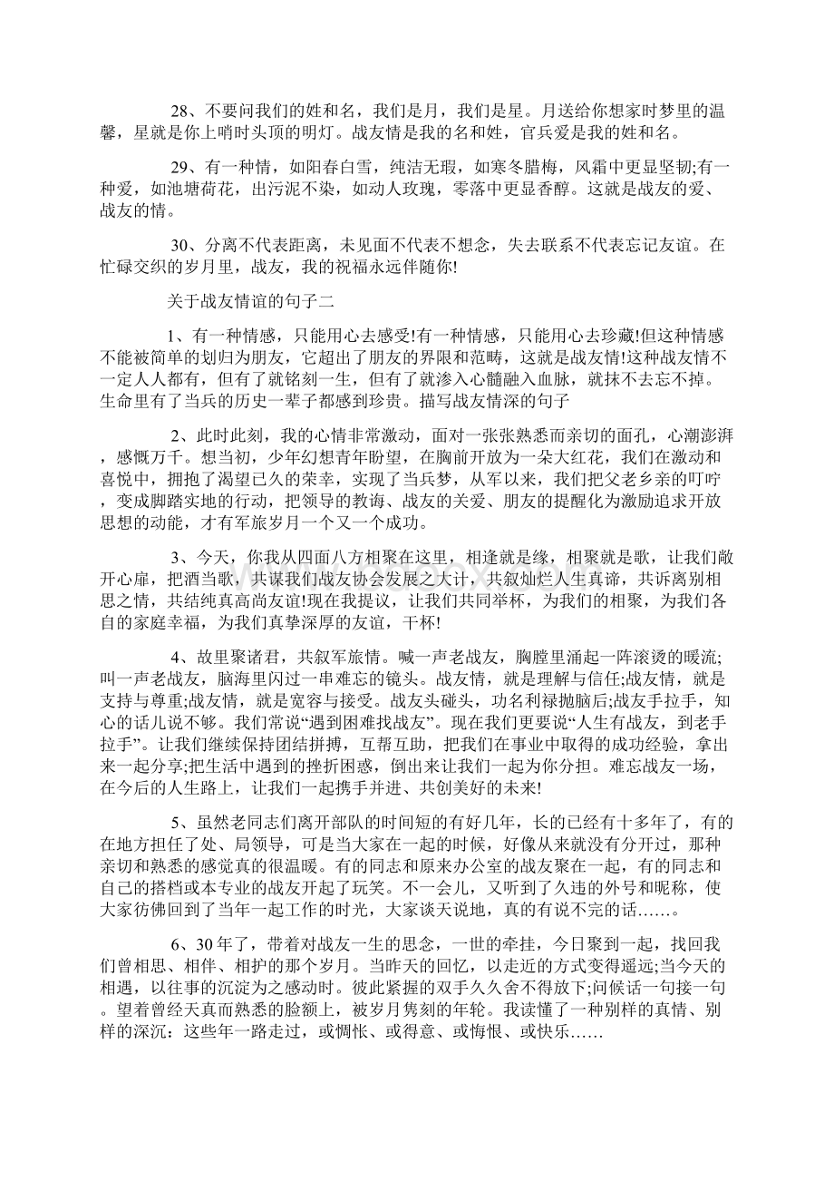 关于战友情谊的句子Word格式文档下载.docx_第3页