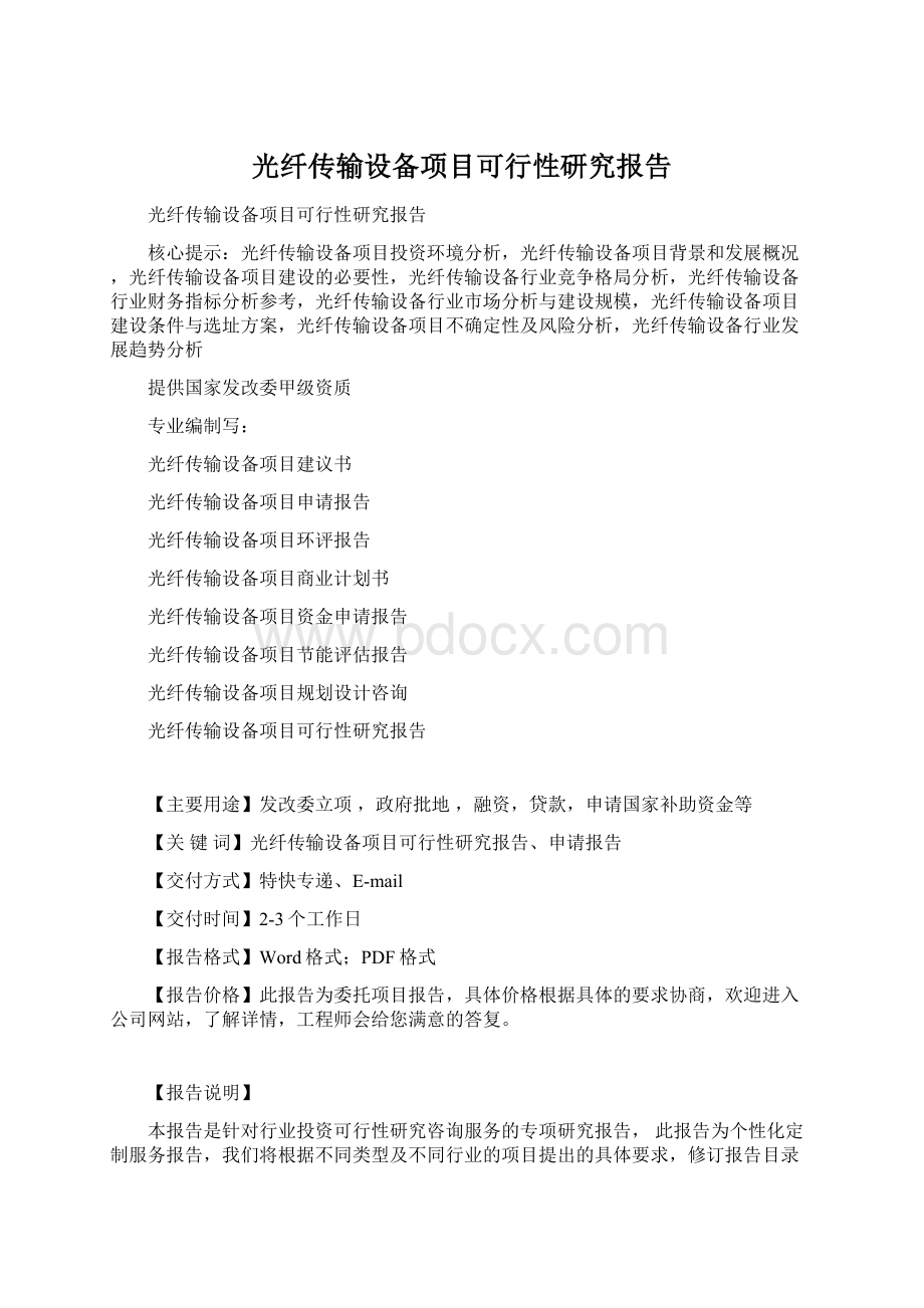 光纤传输设备项目可行性研究报告.docx_第1页