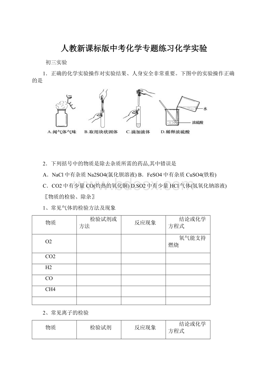 人教新课标版中考化学专题练习化学实验Word下载.docx