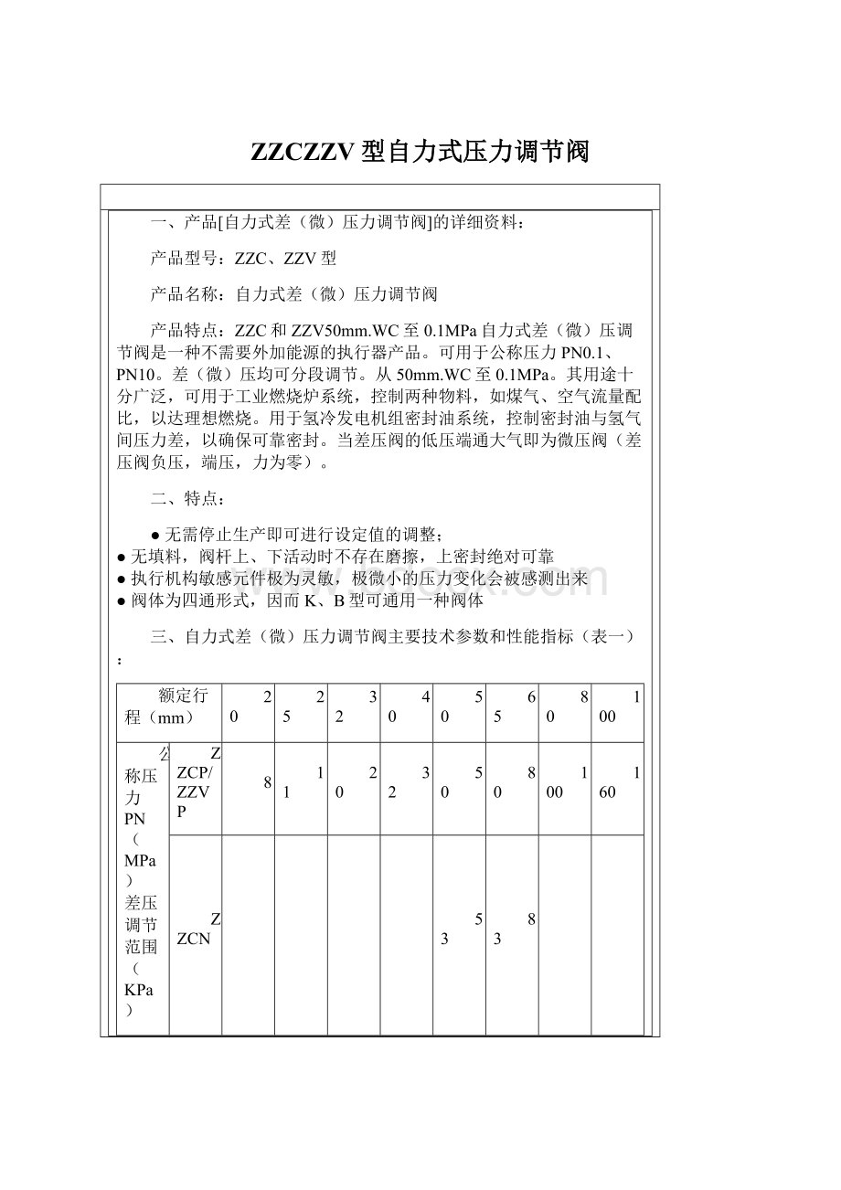 ZZCZZV型自力式压力调节阀Word下载.docx