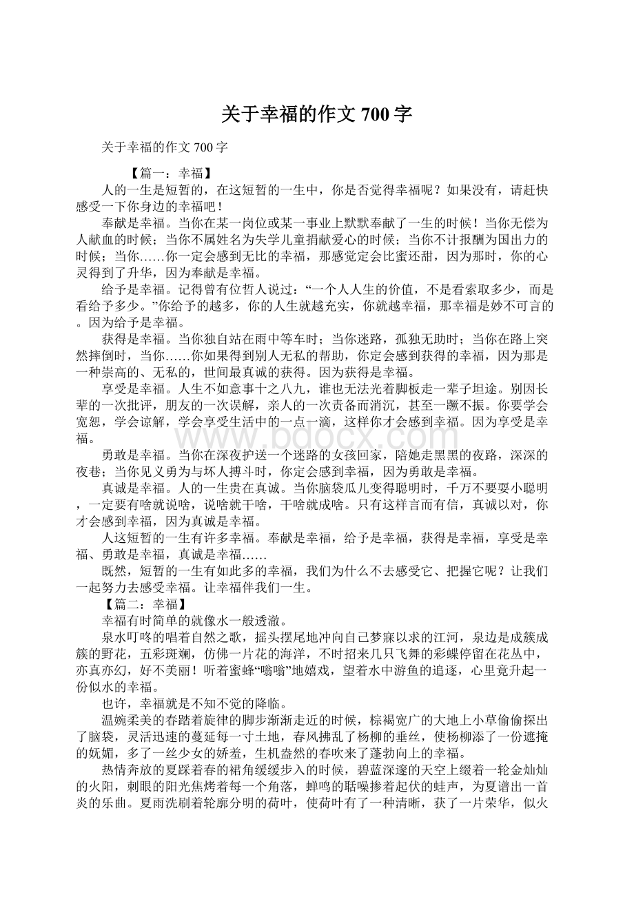 关于幸福的作文700字.docx