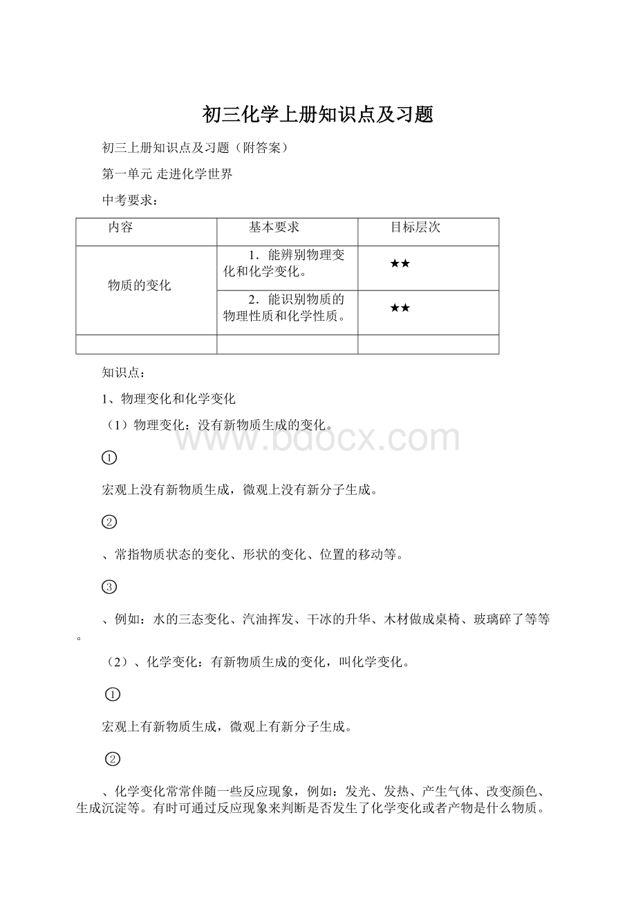 初三化学上册知识点及习题Word格式文档下载.docx_第1页