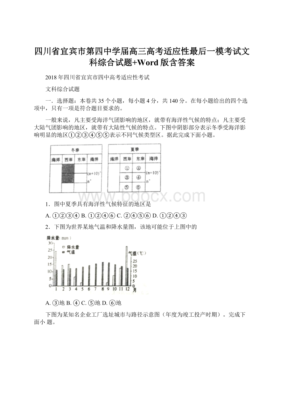 四川省宜宾市第四中学届高三高考适应性最后一模考试文科综合试题+Word版含答案.docx_第1页