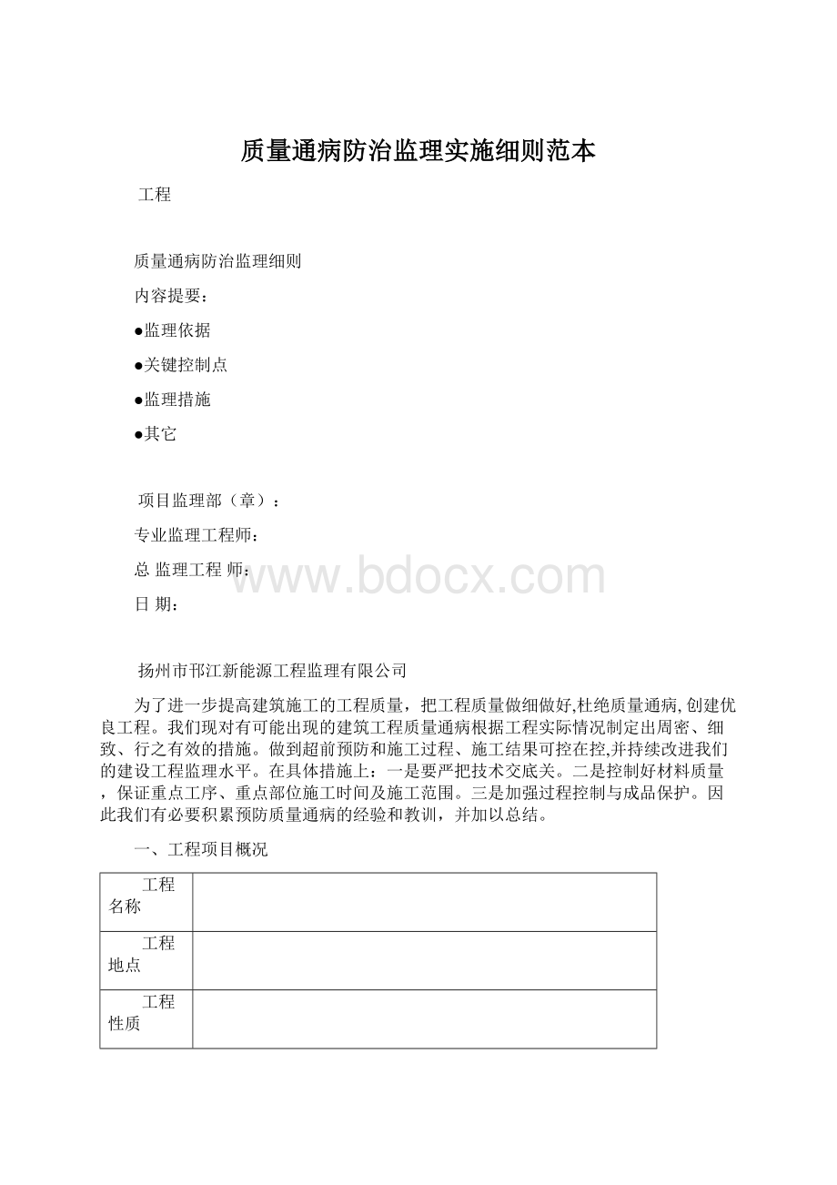 质量通病防治监理实施细则范本Word文档格式.docx