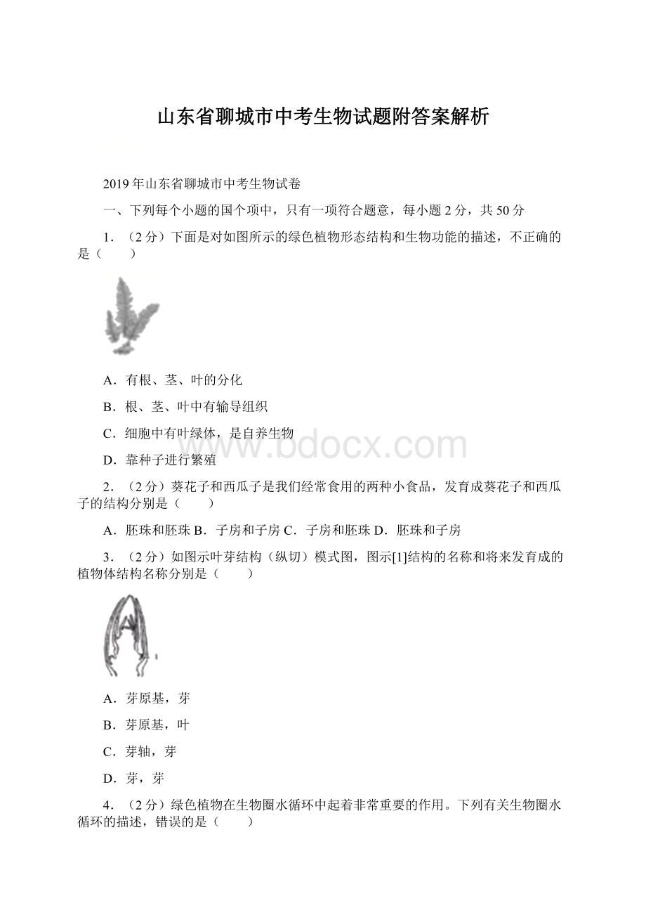 山东省聊城市中考生物试题附答案解析Word文档格式.docx_第1页