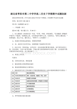 湖北省枣阳市第二中学学高二历史下学期期中试题创新文档格式.docx