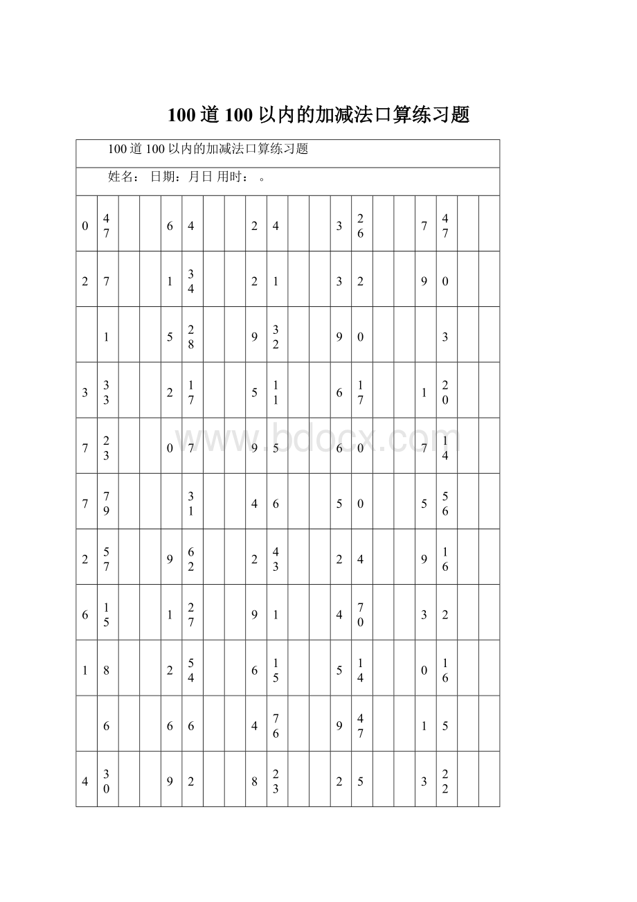 100道100以内的加减法口算练习题.docx_第1页