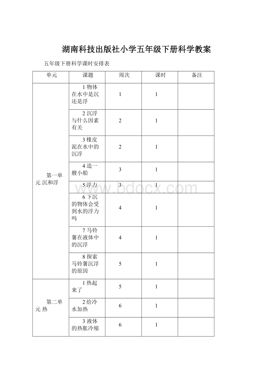 湖南科技出版社小学五年级下册科学教案Word格式.docx