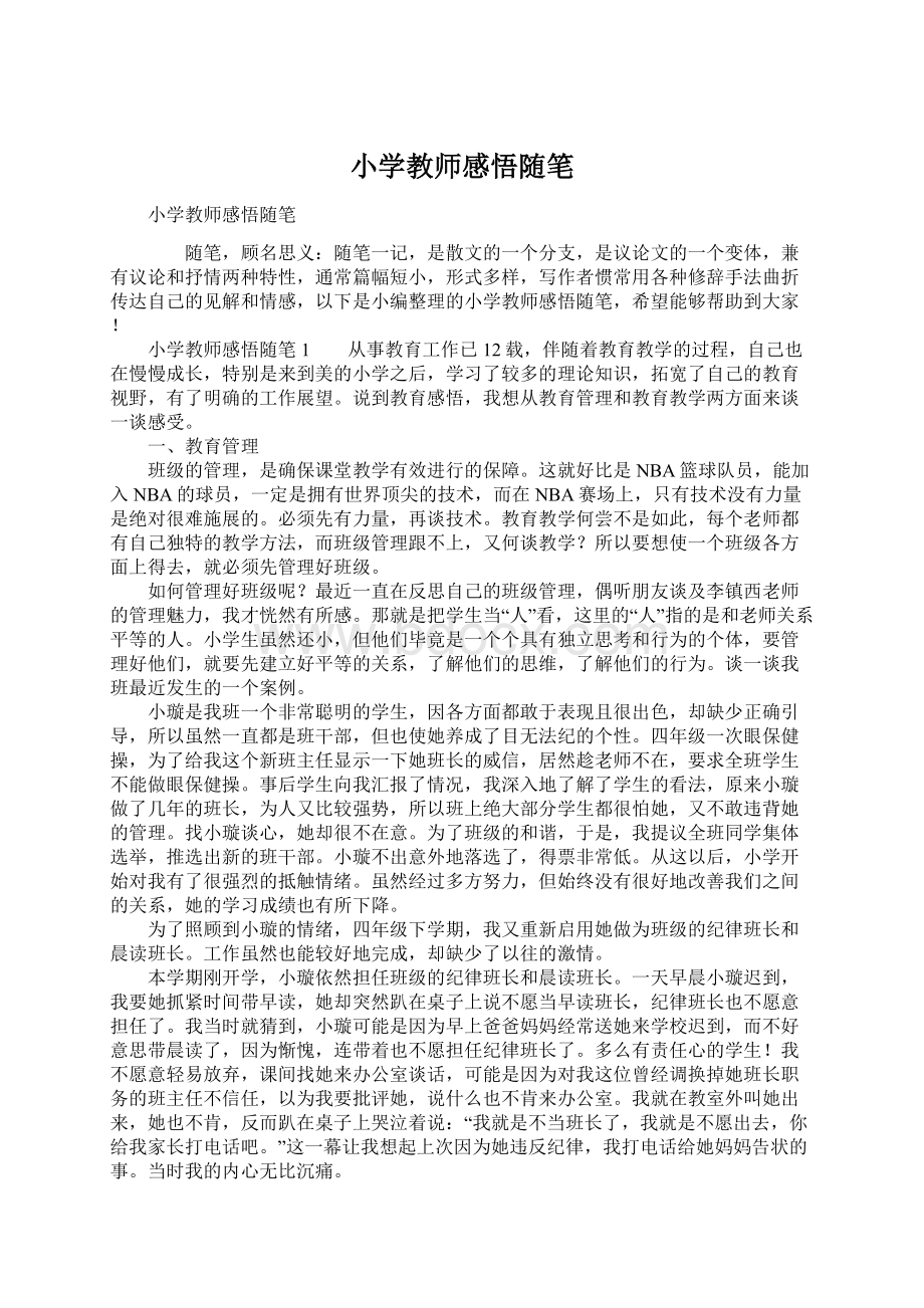 小学教师感悟随笔Word文档下载推荐.docx_第1页