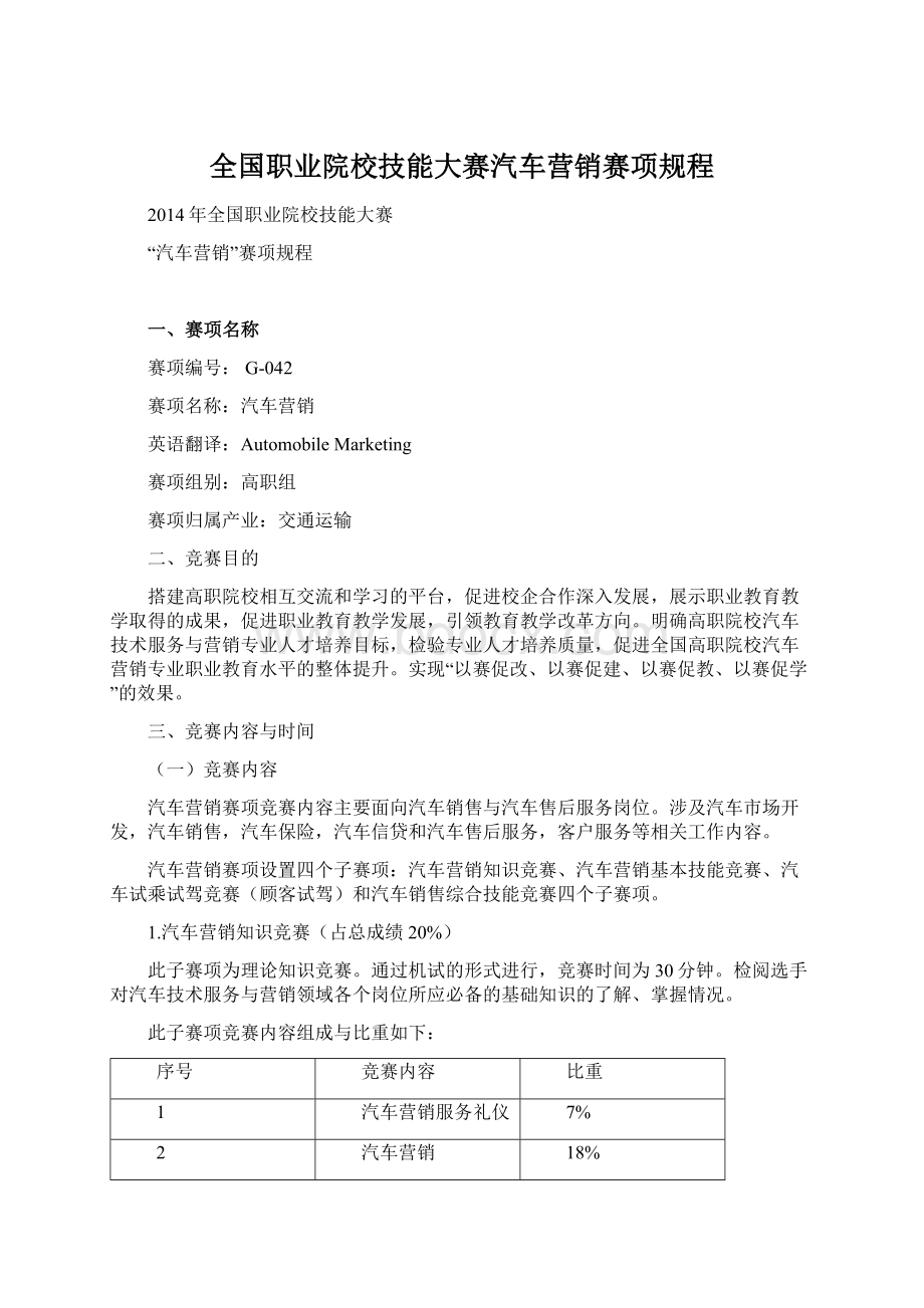 全国职业院校技能大赛汽车营销赛项规程文档格式.docx_第1页