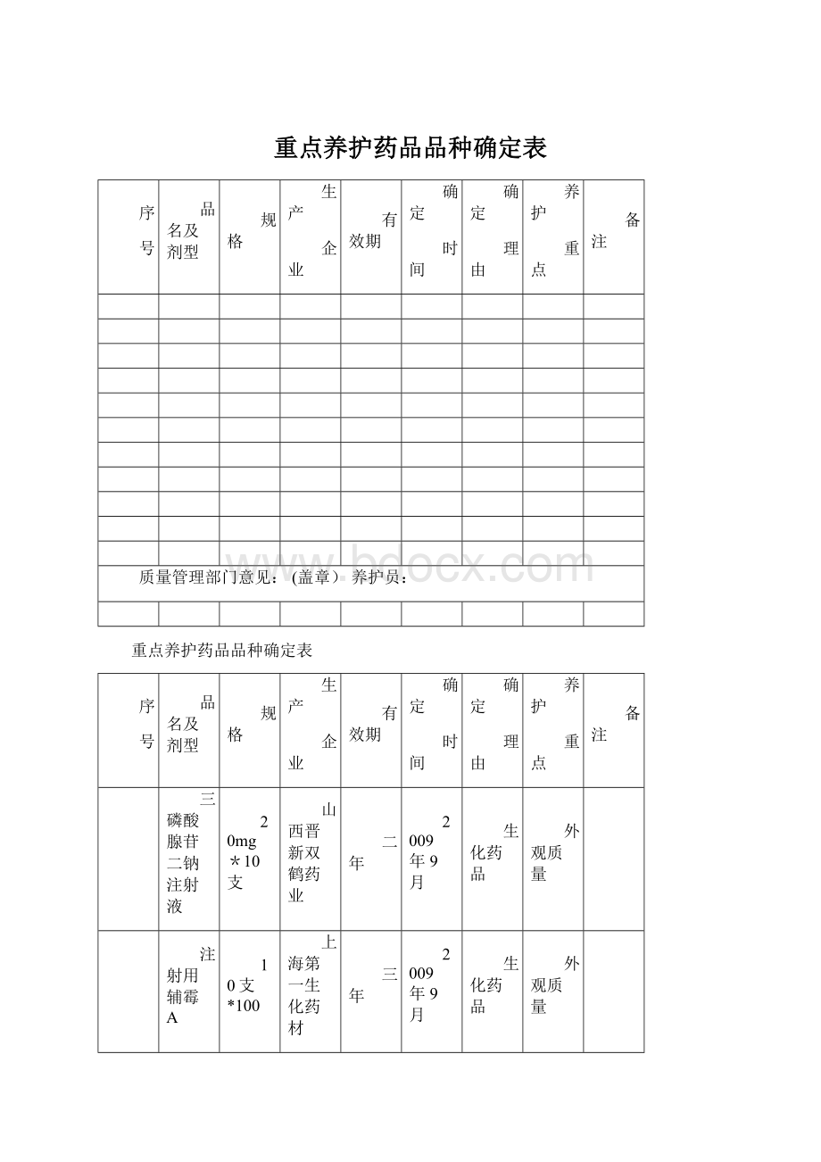 重点养护药品品种确定表.docx