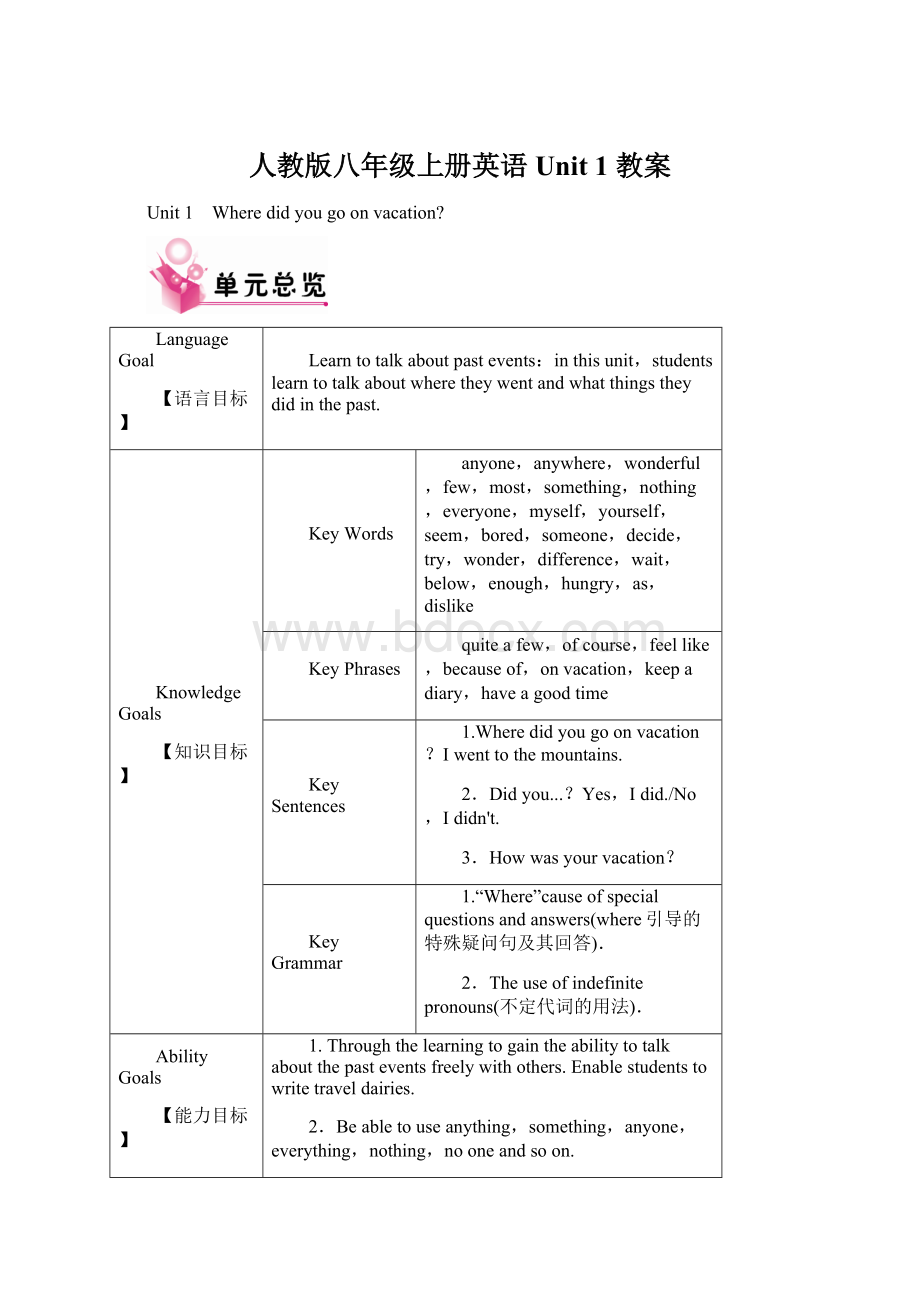 人教版八年级上册英语 Unit 1 教案Word格式文档下载.docx