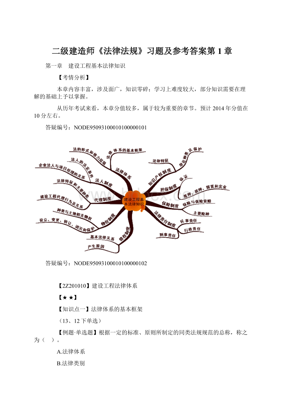 二级建造师《法律法规》习题及参考答案第1章.docx_第1页