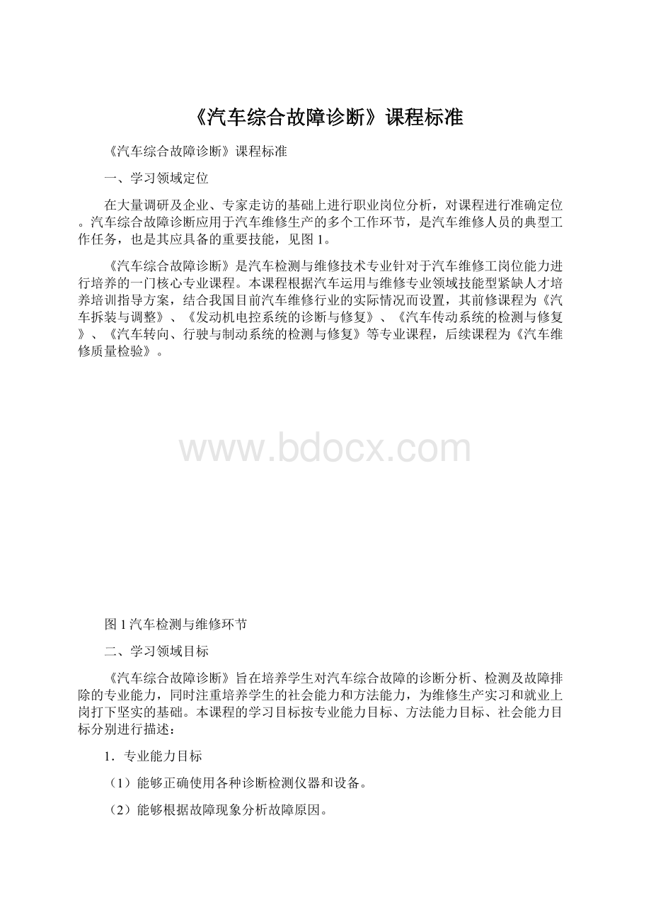 《汽车综合故障诊断》课程标准.docx_第1页