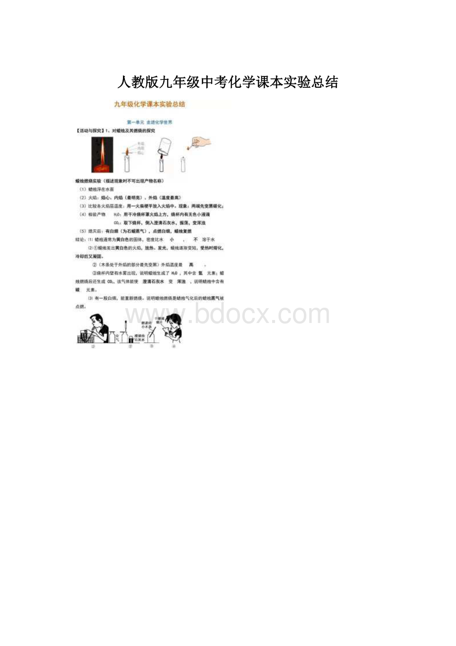 人教版九年级中考化学课本实验总结.docx