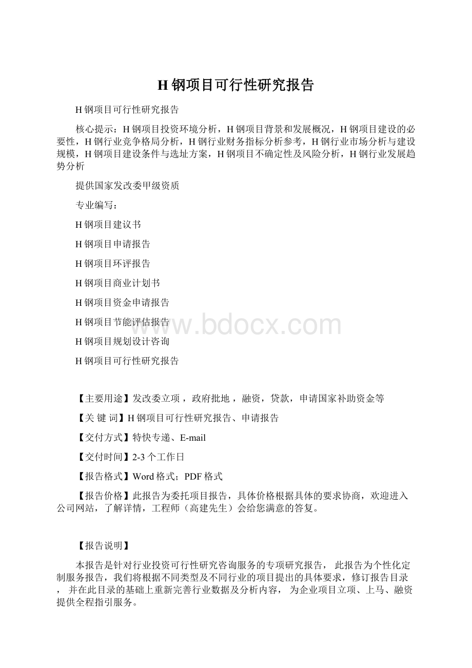 H钢项目可行性研究报告.docx_第1页