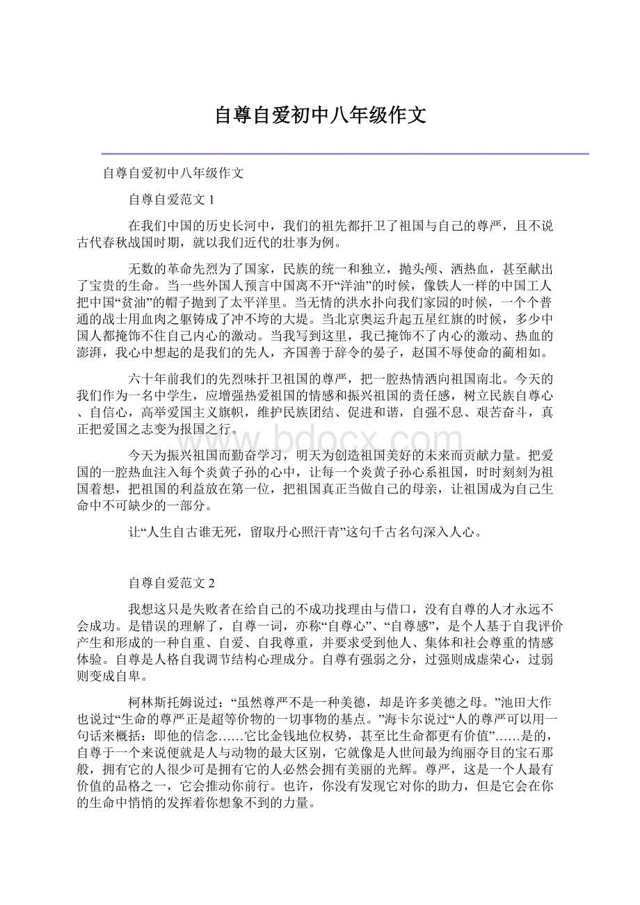 自尊自爱初中八年级作文Word文档下载推荐.docx