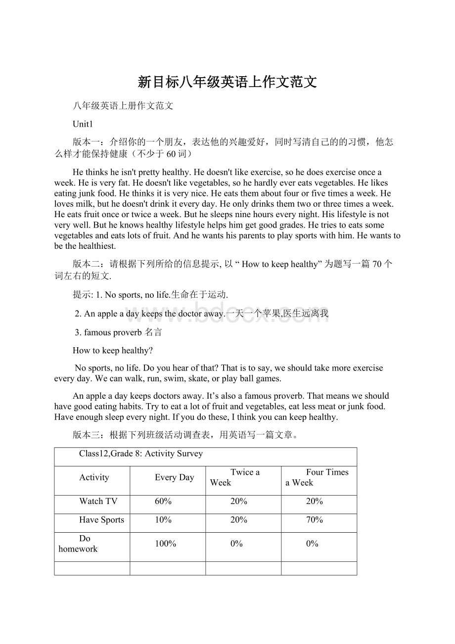 新目标八年级英语上作文范文.docx