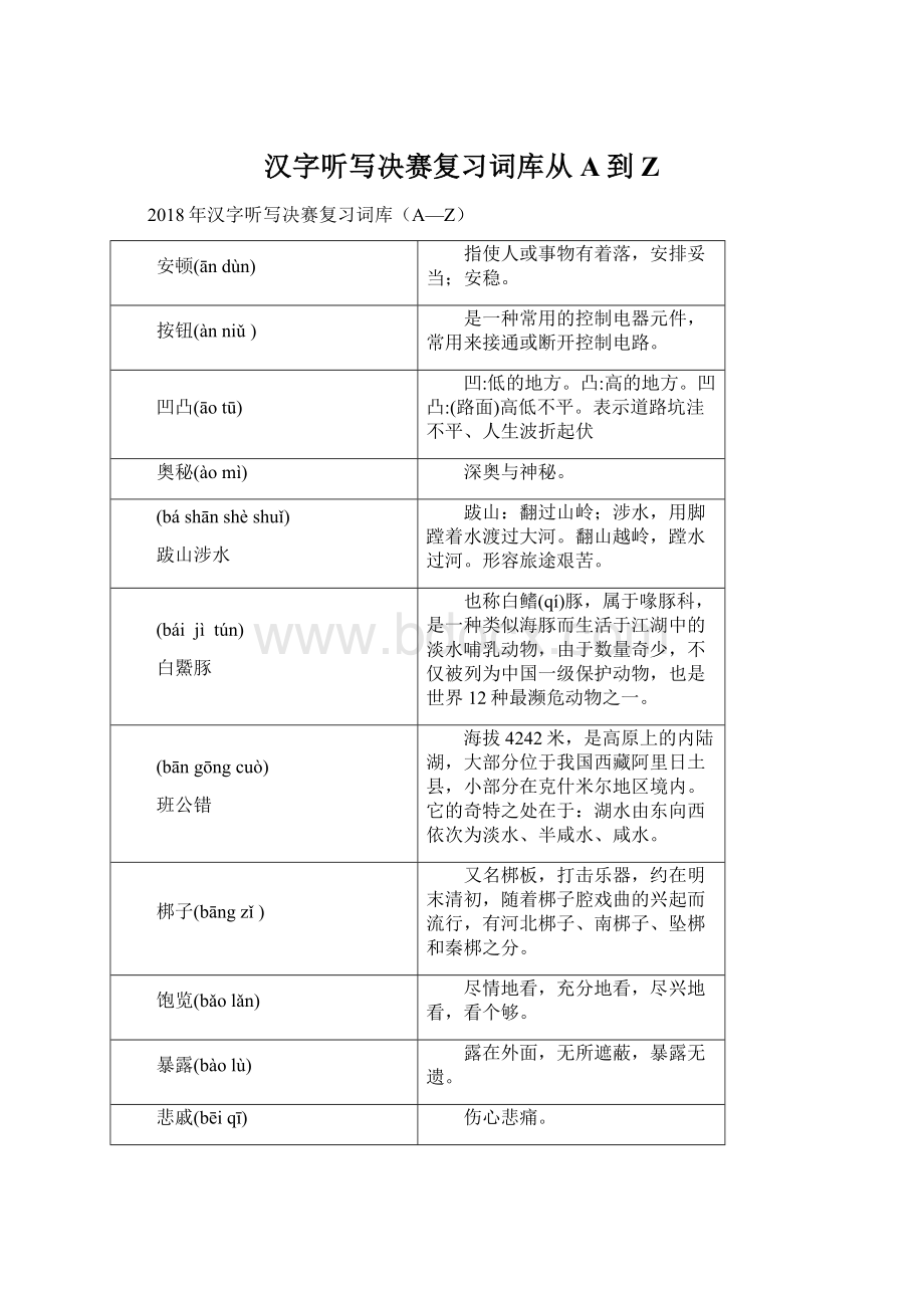 汉字听写决赛复习词库从A到ZWord文档下载推荐.docx_第1页