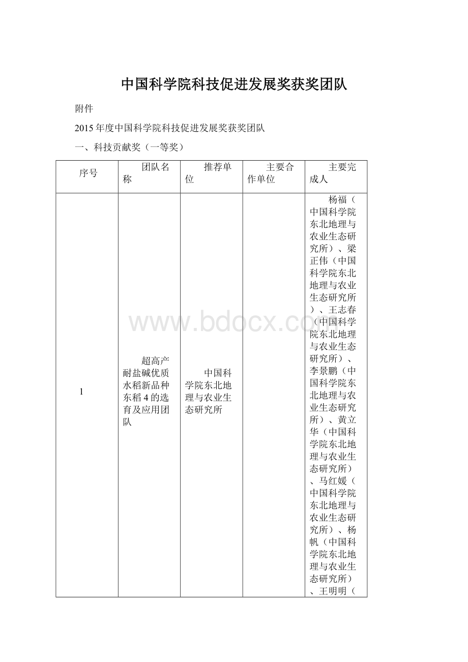 中国科学院科技促进发展奖获奖团队Word文件下载.docx_第1页