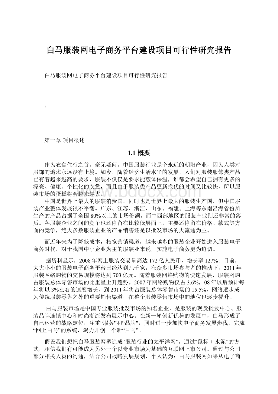 白马服装网电子商务平台建设项目可行性研究报告Word文档格式.docx