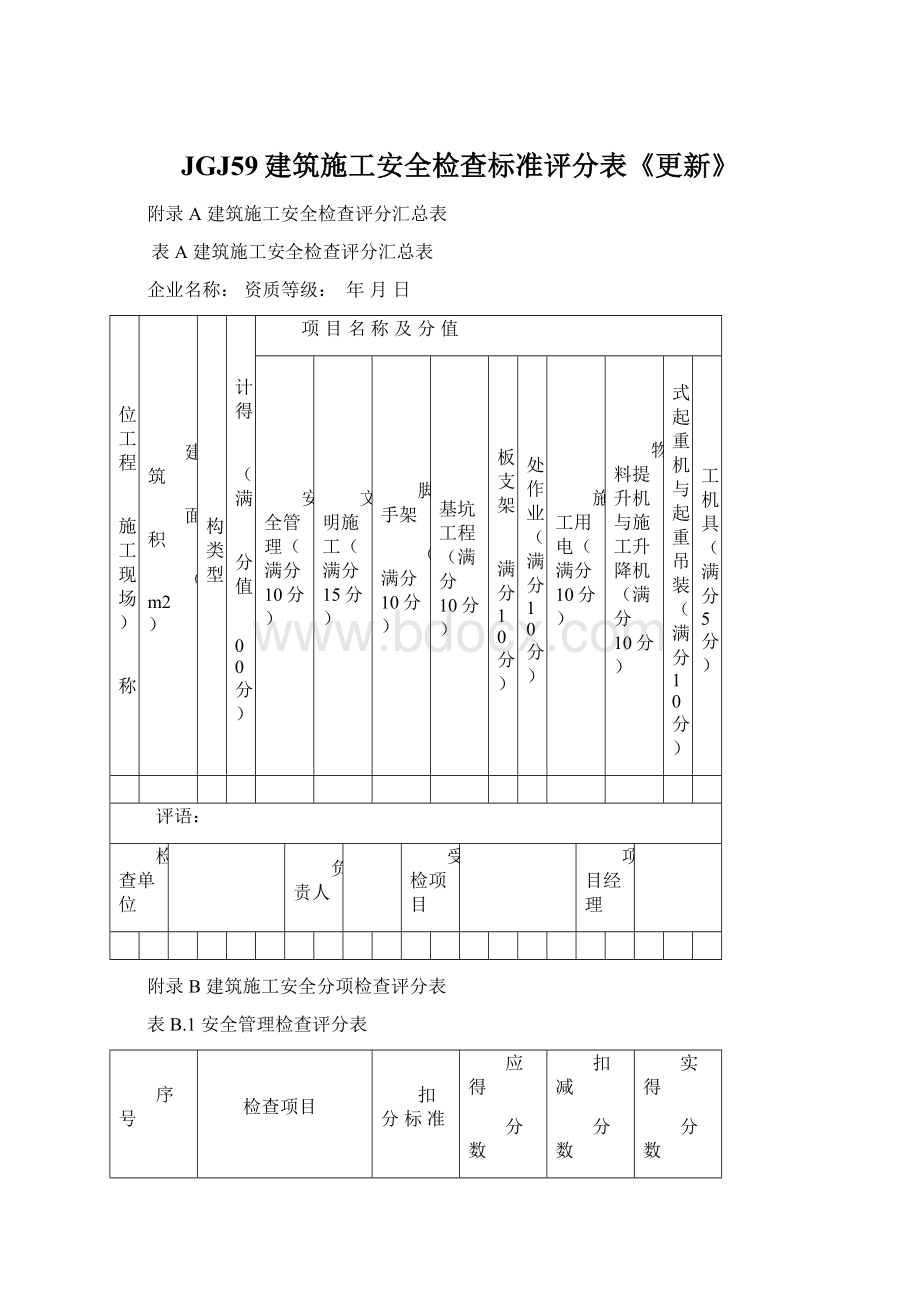 JGJ59建筑施工安全检查标准评分表《更新》Word格式.docx_第1页