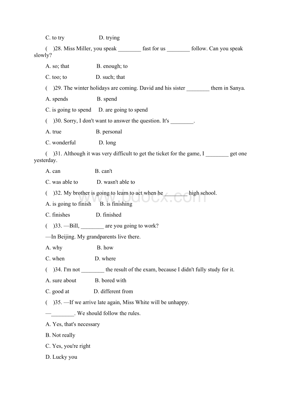 人教新目标版八年级英语上册测试题Unit6Imgoingtostudycomputerscience单元综合测试题2Word文件下载.docx_第2页