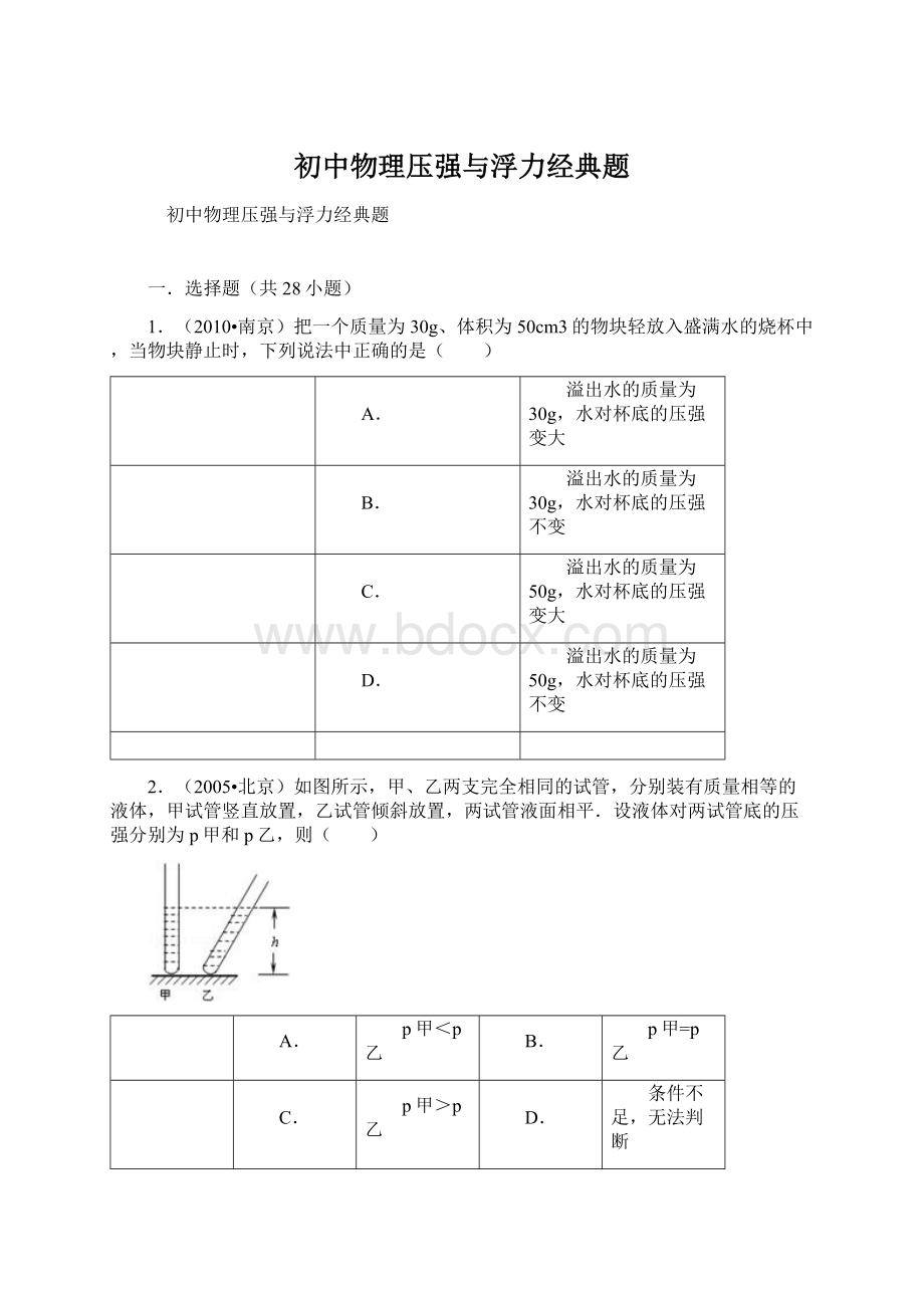 初中物理压强与浮力经典题Word文件下载.docx_第1页