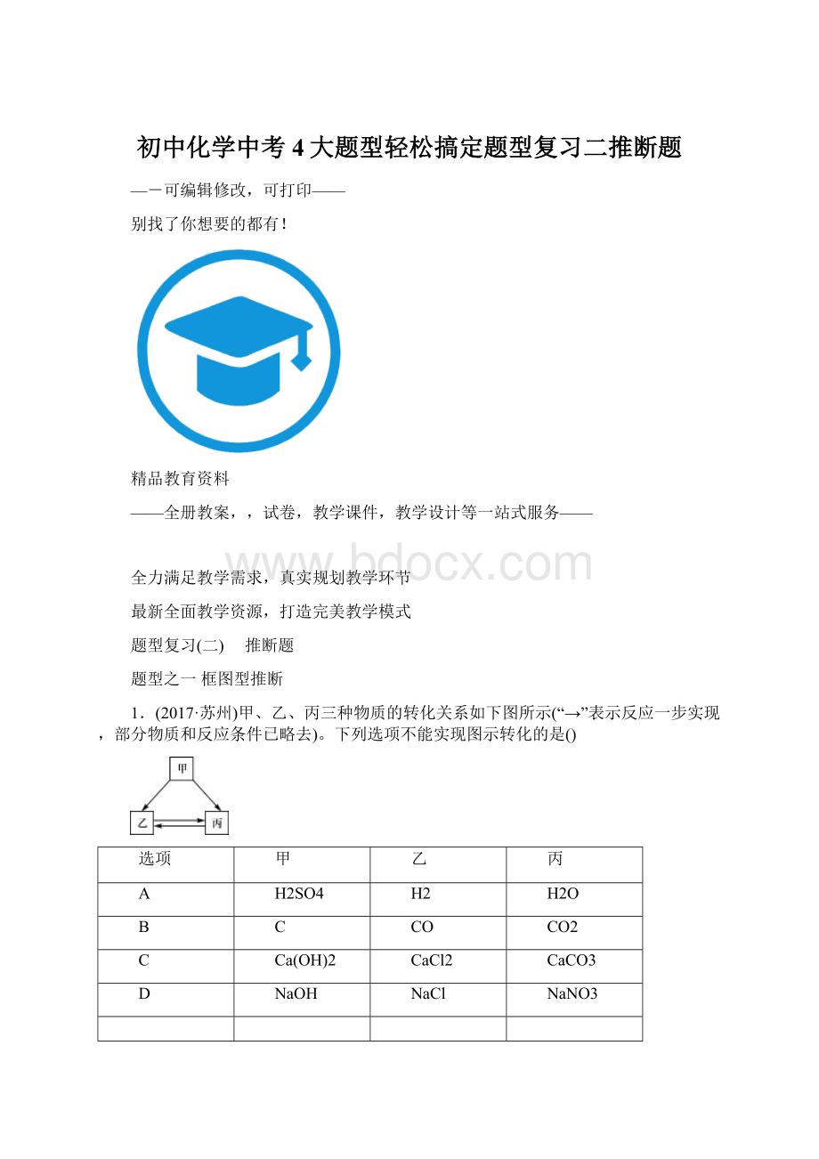 初中化学中考4大题型轻松搞定题型复习二推断题Word格式文档下载.docx_第1页