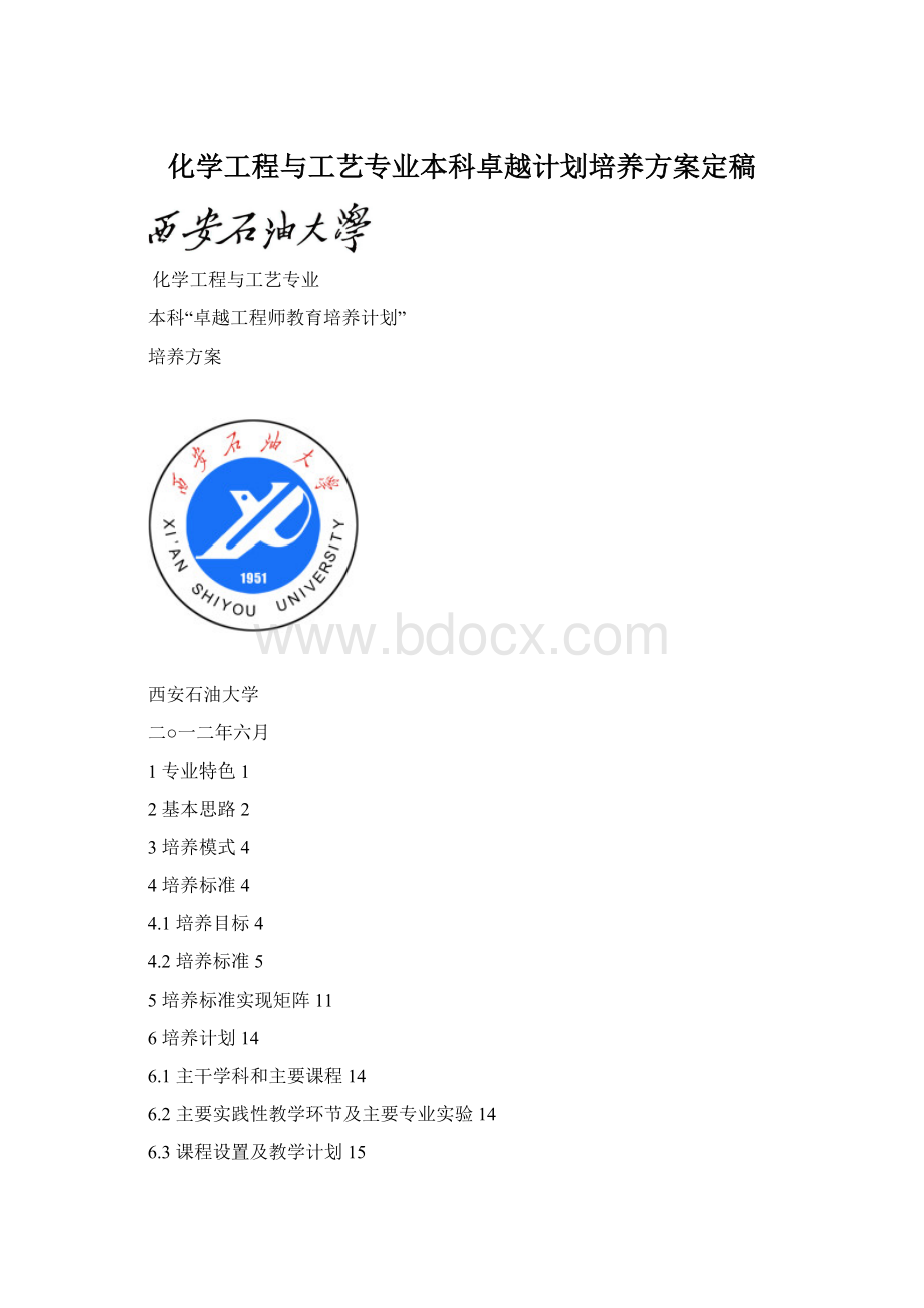 化学工程与工艺专业本科卓越计划培养方案定稿Word格式.docx