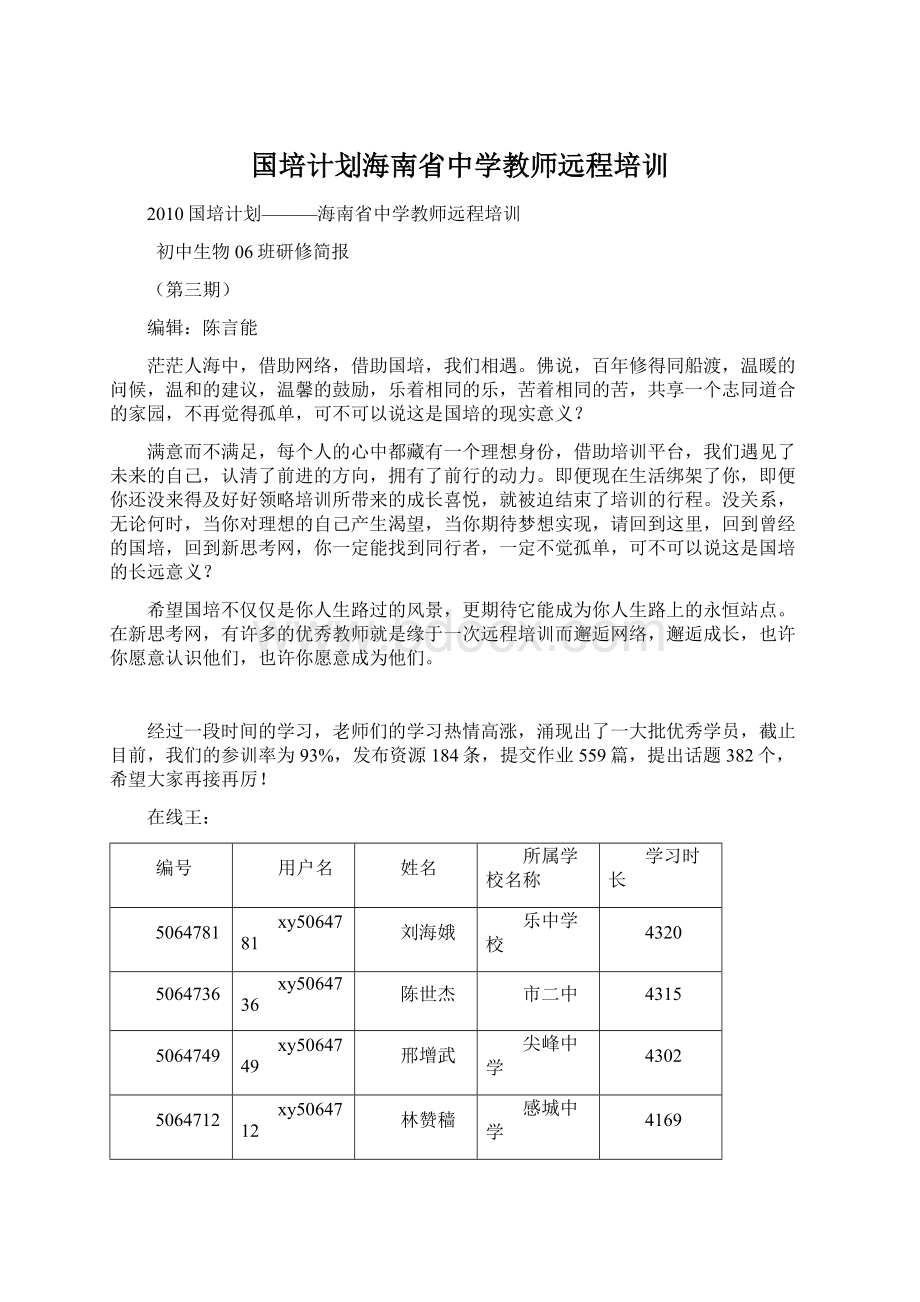 国培计划海南省中学教师远程培训Word格式文档下载.docx_第1页