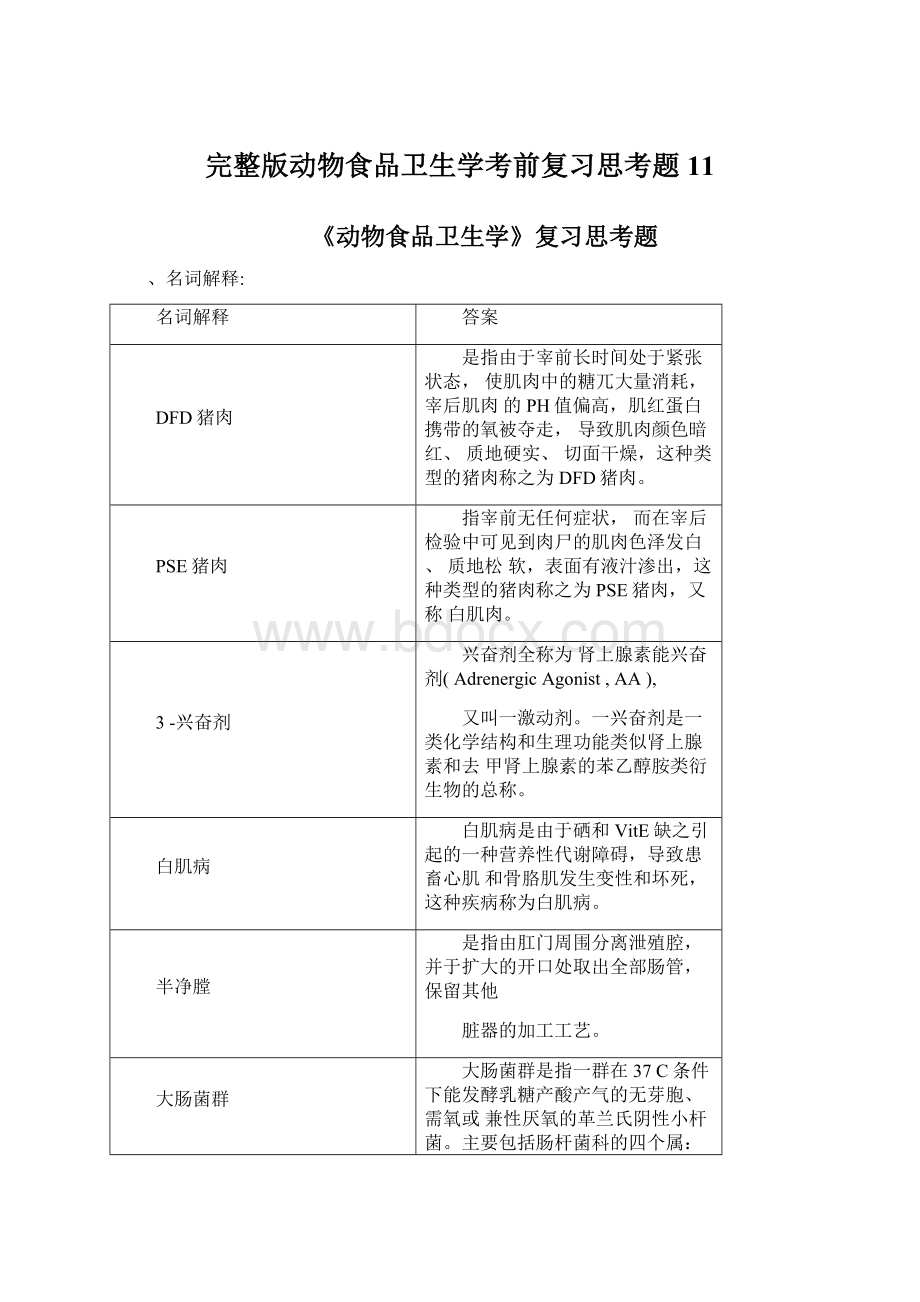 完整版动物食品卫生学考前复习思考题11.docx