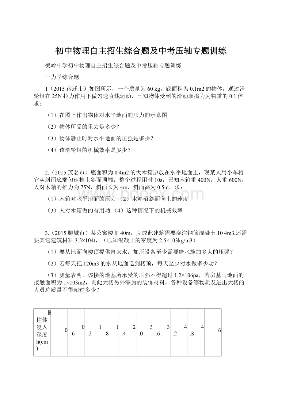 初中物理自主招生综合题及中考压轴专题训练.docx