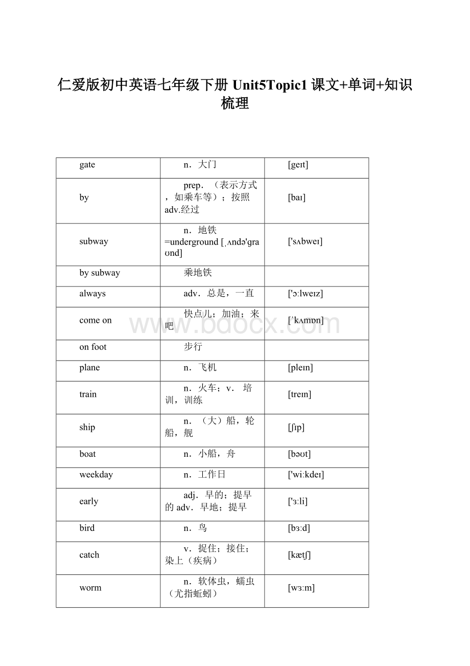 仁爱版初中英语七年级下册Unit5Topic1课文+单词+知识梳理Word格式文档下载.docx_第1页