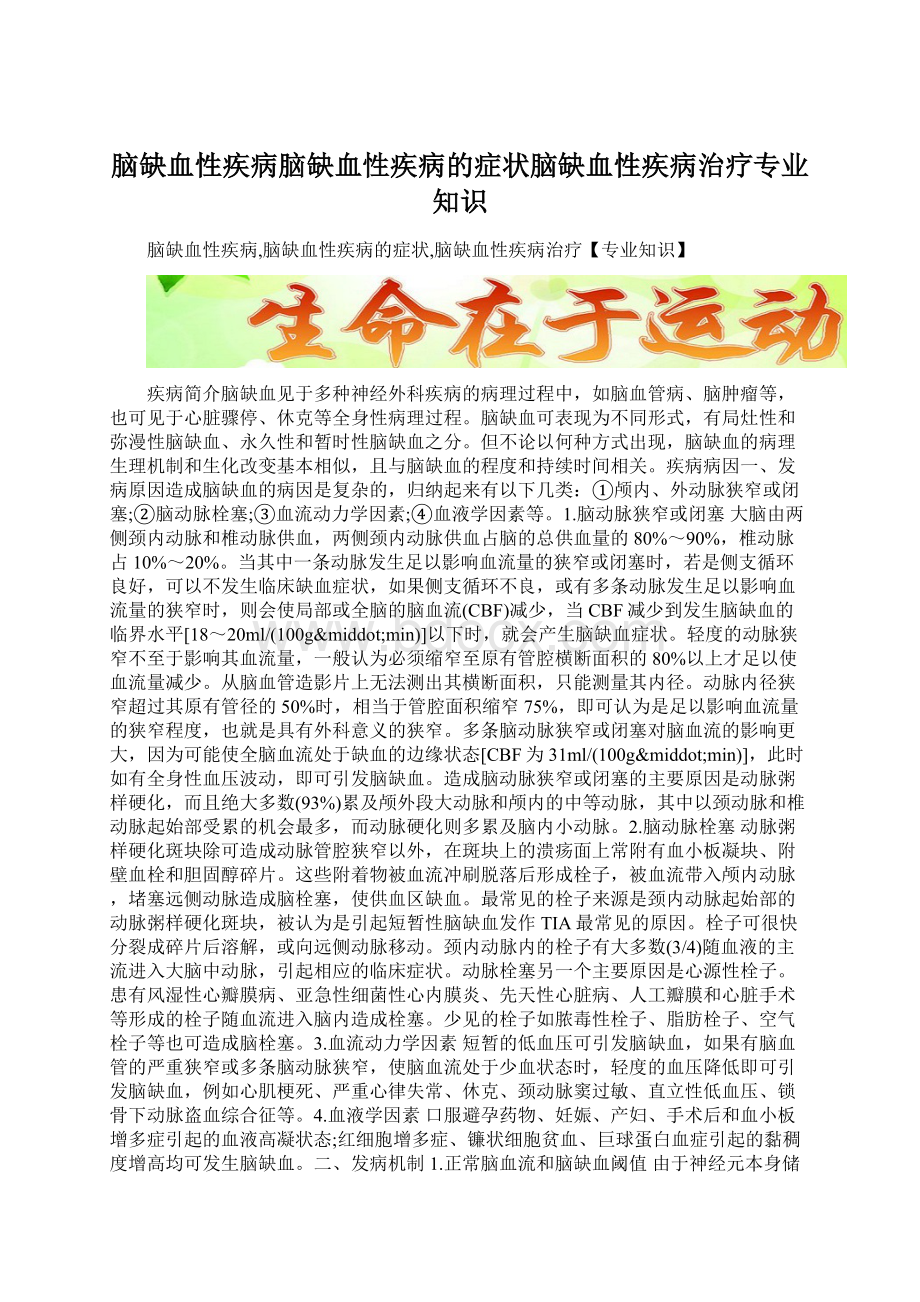 脑缺血性疾病脑缺血性疾病的症状脑缺血性疾病治疗专业知识文档格式.docx